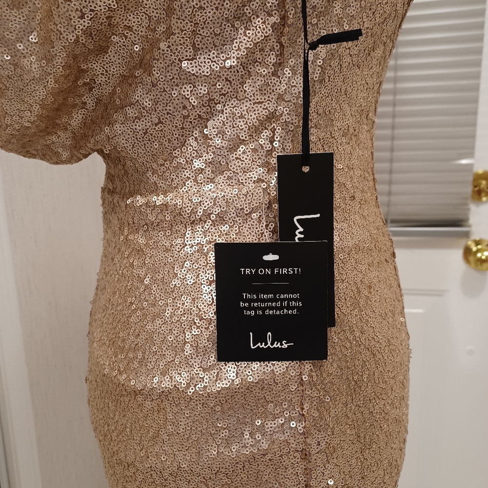 New Gold Sequined Formal Dress - Size Small - Picture 10 of 12